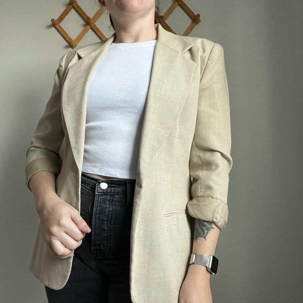 Vintage Joan Leslie Beige Linen Blazer Size 6P